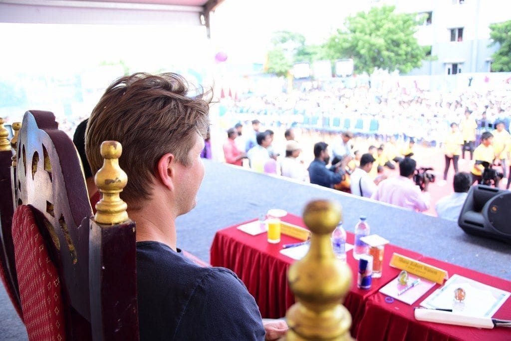 Shane Watson watching a packed stadium crowd